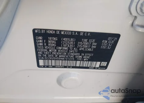 2022 Honda Hr-V 2Wd Ex from USA, damaged, VIN 3CZRU5H59NM701045